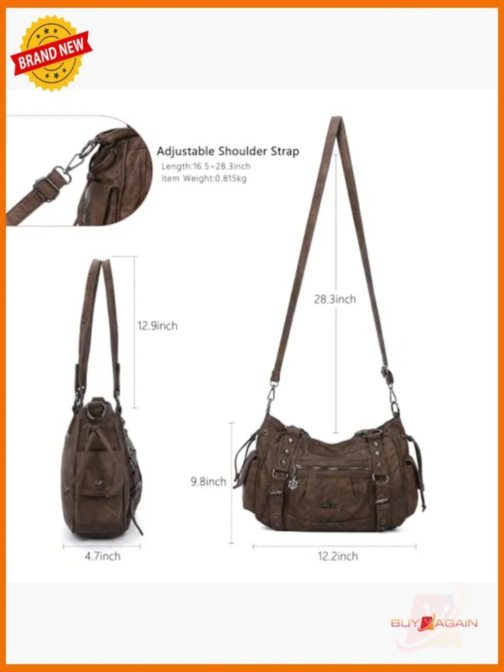 Retro Vegan Leather Hobo Bag Multi-Pocket Satchel Tote with Detachable Strap